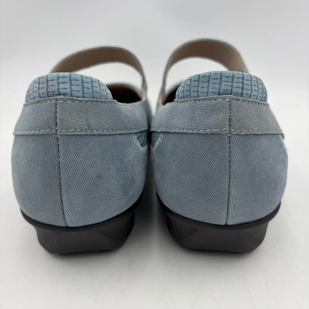 Drew Mary Janes Genoa Flats Women 9.5W WIDE Blue Suede Adjust Comfort Orthopedic